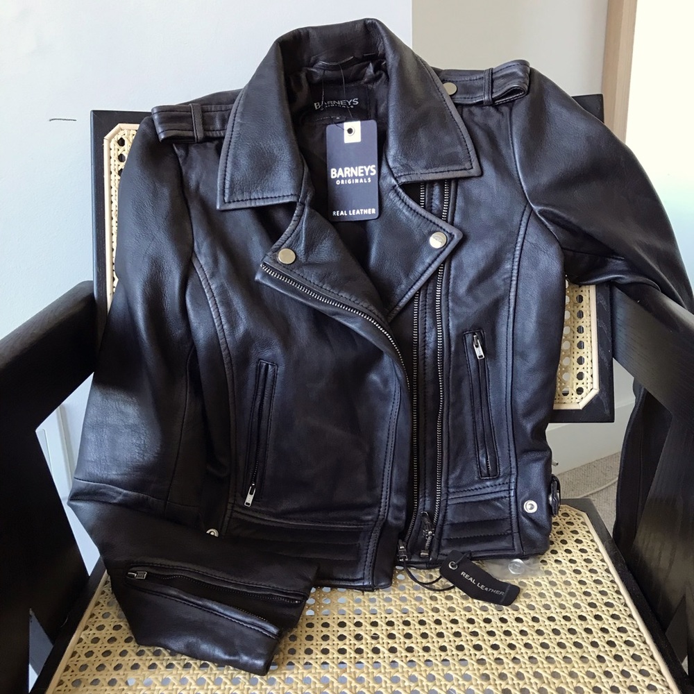 BARNEYS Originals Genuine Leather Biker Jacket | Black & Silver Hardware (US2)